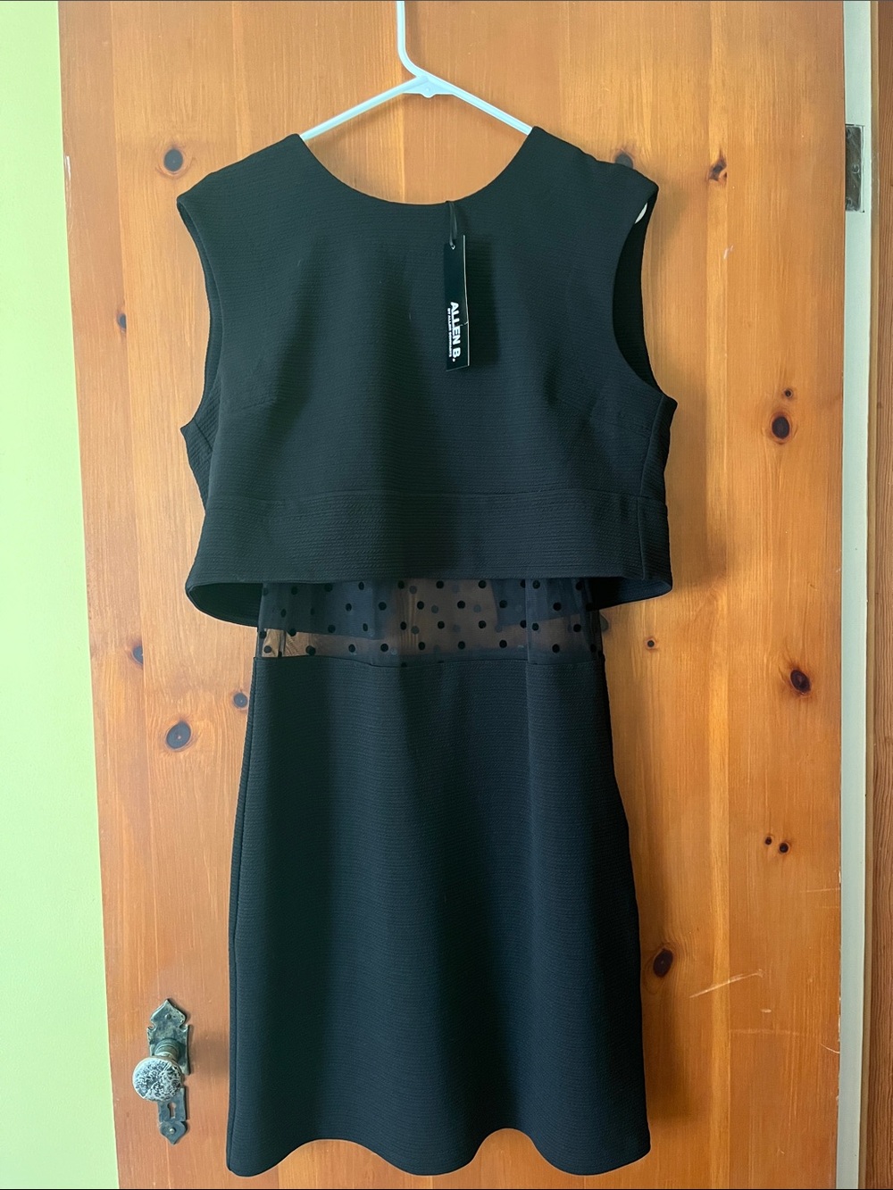 Allen B Sleeveless Layered Dress with Sheer Polka Dots